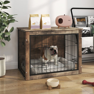 Dog Crate Furniture , Medium Wooden Dog Crate with Double Doors, Dog Furniture, Indoor Dog Kennel, Medium