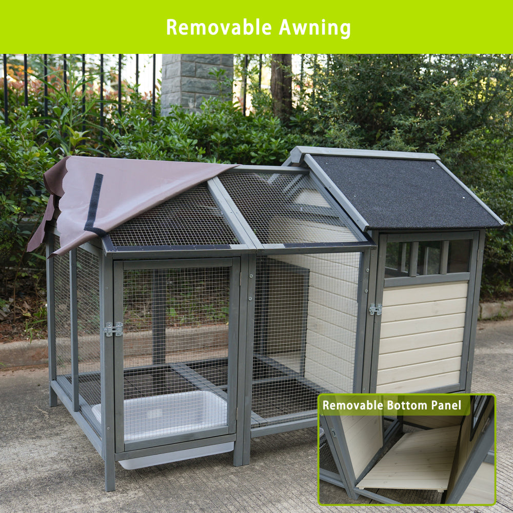 Large outdoor chicken coops, wooden chicken coops with brooding boxes, bird cages,Can accommodate 3 to 5 chickens rabbit cages - black waterproof and sun-protective felt roofs (dark gray+ beige)