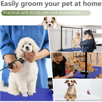 47''Large Dog Grooming Table, Foldable Pet Station at Home, Dog Grooming Table,Adjustable Cat Drying Desktop with Arms, Nooses, Mesh Tray (47Inch Pet Grooming Table Blue)