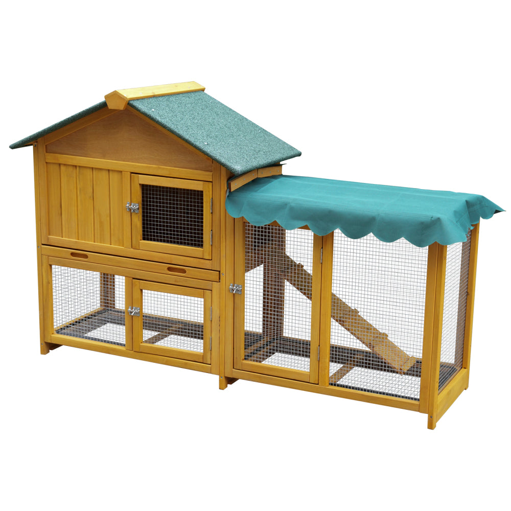 82inches Extra Large Wood Rabbit Hutch Outdoor Easy to Assemble and Stable Bunny Cage Indoor with Cleaning Tray & Waterproof Roof for Small and Medium Bun,Removable waterproof and sun protection cover