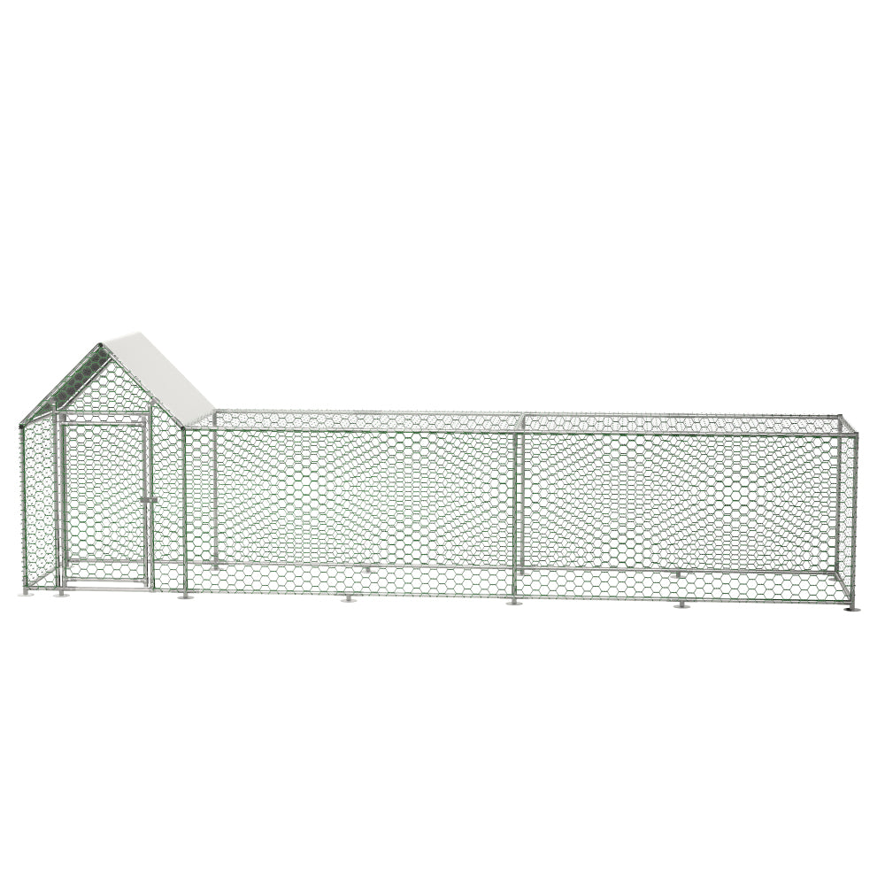 26'Lx6.7'Wx6.6' ft Large Metal Chicken Coop, Walk-in Chicken Run, Galvanized Wire Poultry Chicken Hen Pen Cage, Rabbits Duck Cages with Waterproof and Anti-Ultraviolet Cover for Outside