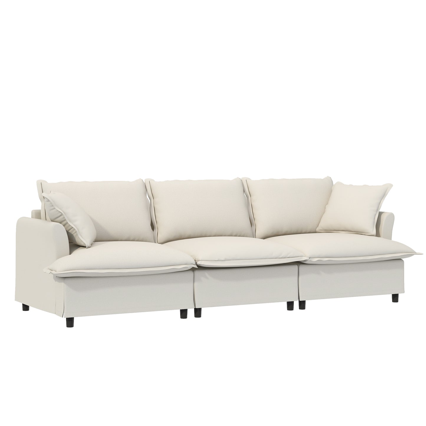 Modular Chenille Sectional Couch 3 Piece Living Room Sofa Set with Upholstered 3 Seater Sofa & 2 Armchairs in Beige