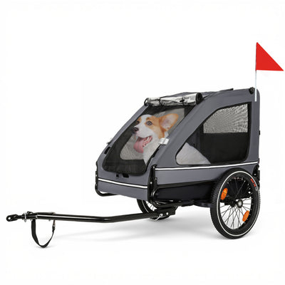 Pet Bike Trailer Dog Cart for Bicycle,Suitable for Small and Medium Pets, Easy Folding Cart Frame, Quick Release Wheel, Non-Slip Floor, Internal Leash, Black+Grey