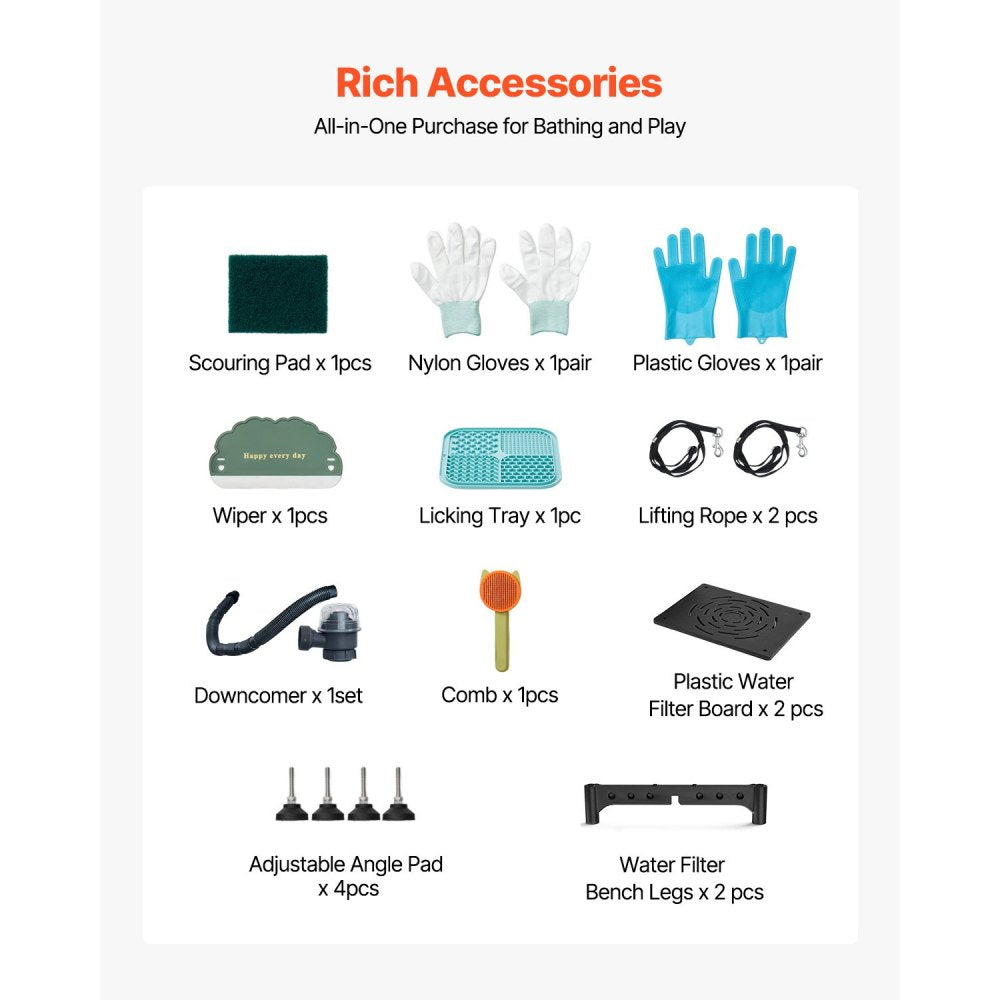 61 Inch Dog Grooming Bath Tub Stainless Steel w Ramp Water Filter Left