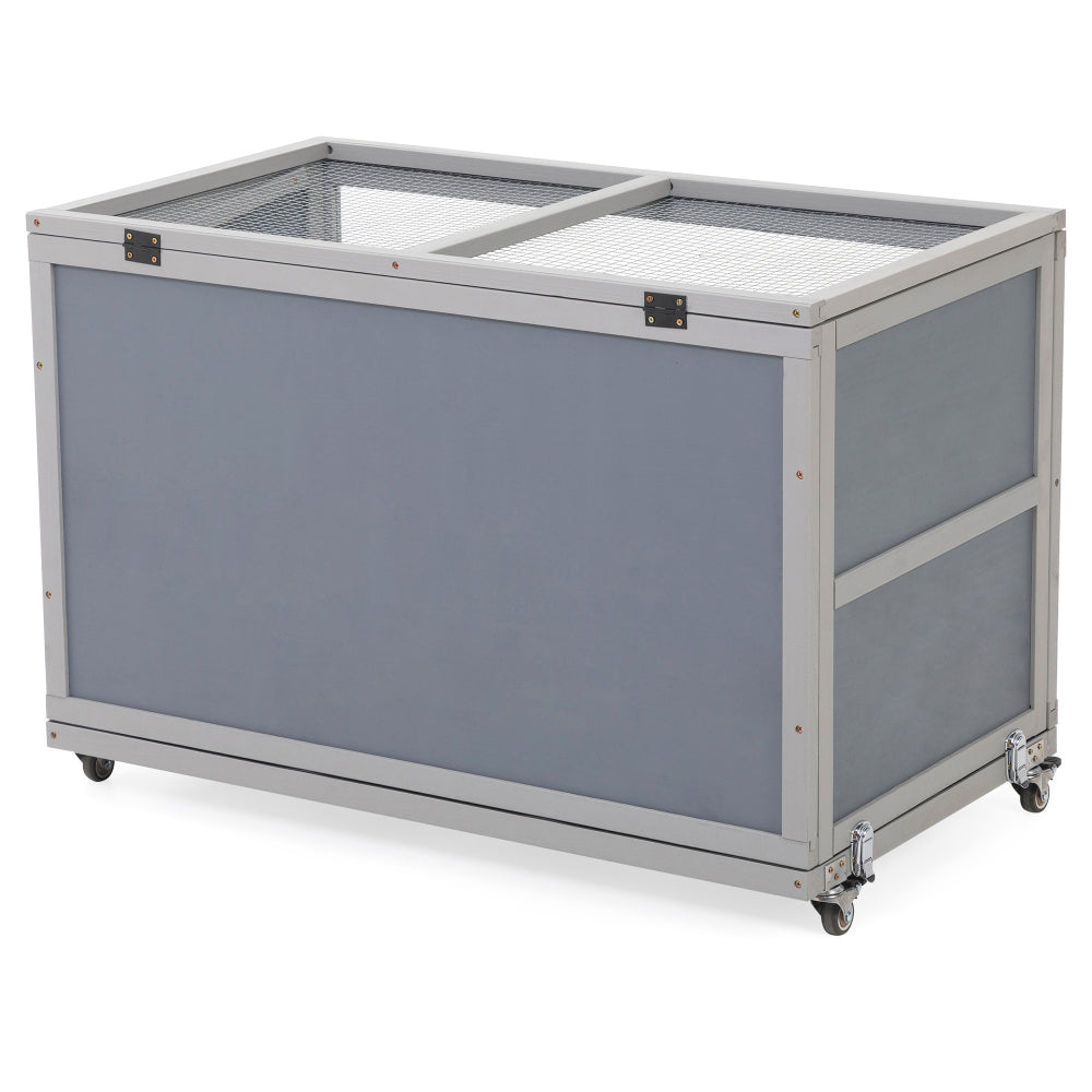 Wooden Hamster Cage, Gerbil Cage Enclosure with Tunnels, Detachable Tray, Wheels, Openable Top & Front, Small Animal Hutch for Mice, Rat, Gray