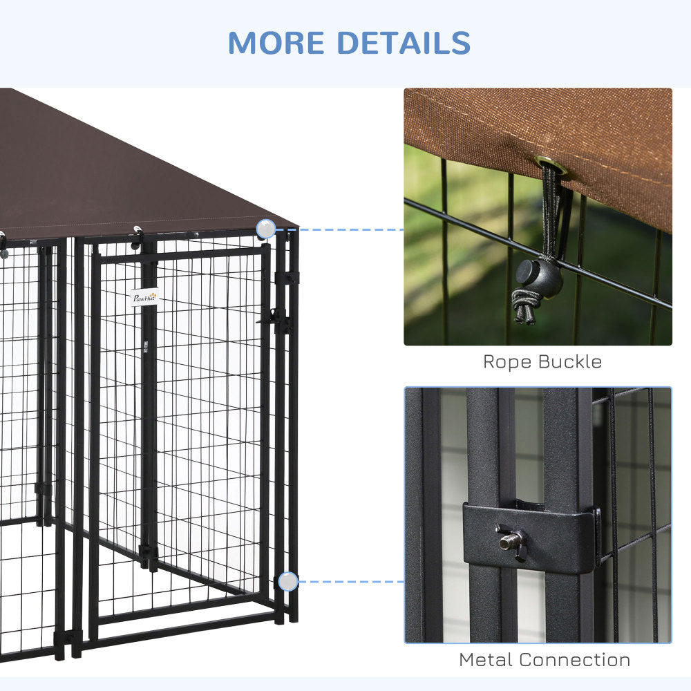 PawHut 5' x 5' x 5' Dog Kennel Outdoor, Walk-in Pet Playpen, Welded Wire Steel Dog Fence with Water-and UV-Resistant Canopy, Jet Black