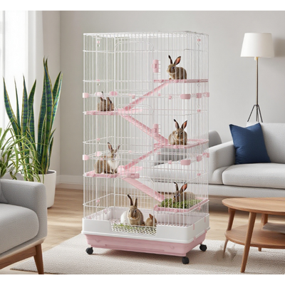 Small Animal Cage Rabbit Hutch with Universal Lockable Wheels