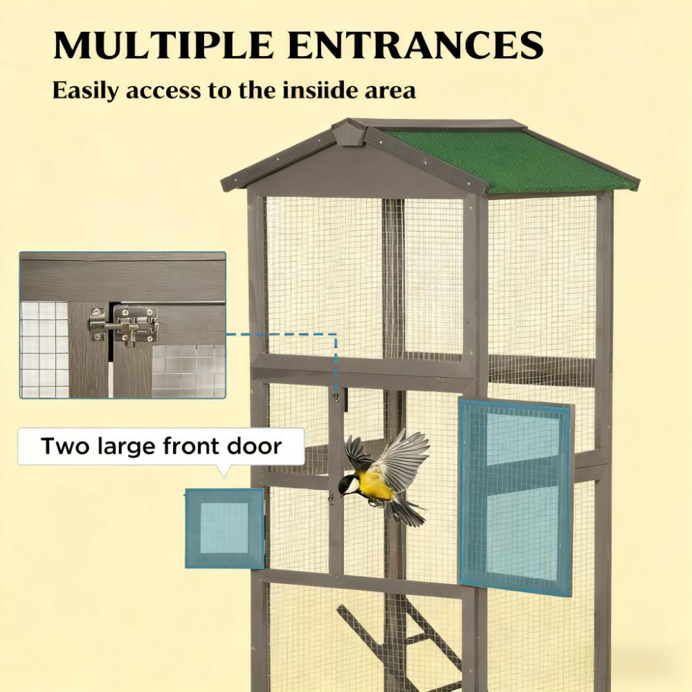 Indoor and Outdoor Aviary House,Wooden Bird Cage,with Pull Out Tray and 2 Doors
