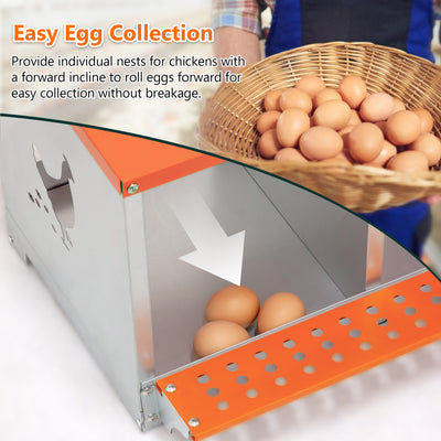 3-Bay Metal Nest Box-Wall Mount for Hens/Ducks, Easy Egg Collection & Assembly, Vented Galvanized Steel Coop Equipment Orange