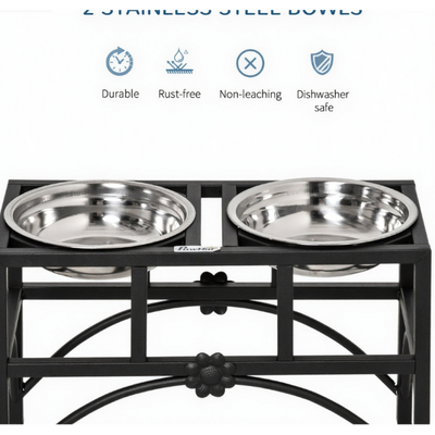 Double Stainless Steel Heavy Duty Dog Food Bowl Elevated Pet Feeding Station