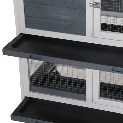PawHut Wooden Rabbit Hutch Bunny Hutch Elevated Pet House Cage Small Animal Habitat with No Leak Tray Lockable Door Openable Top for Indoor 57.75" x 18" x 32.5" Grey