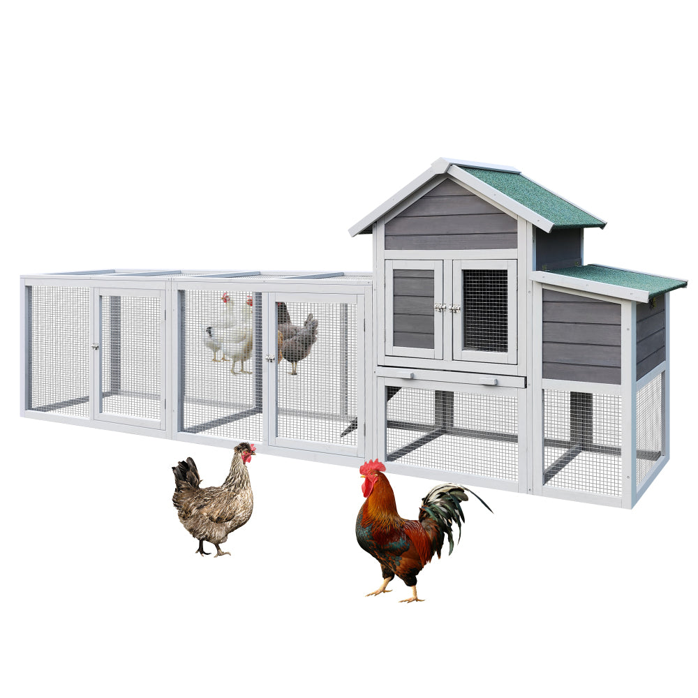 122"Large Wooden Chicken Coop,Outdoor Hen House with Nesting Box ,Wire Fence Poultry Cage