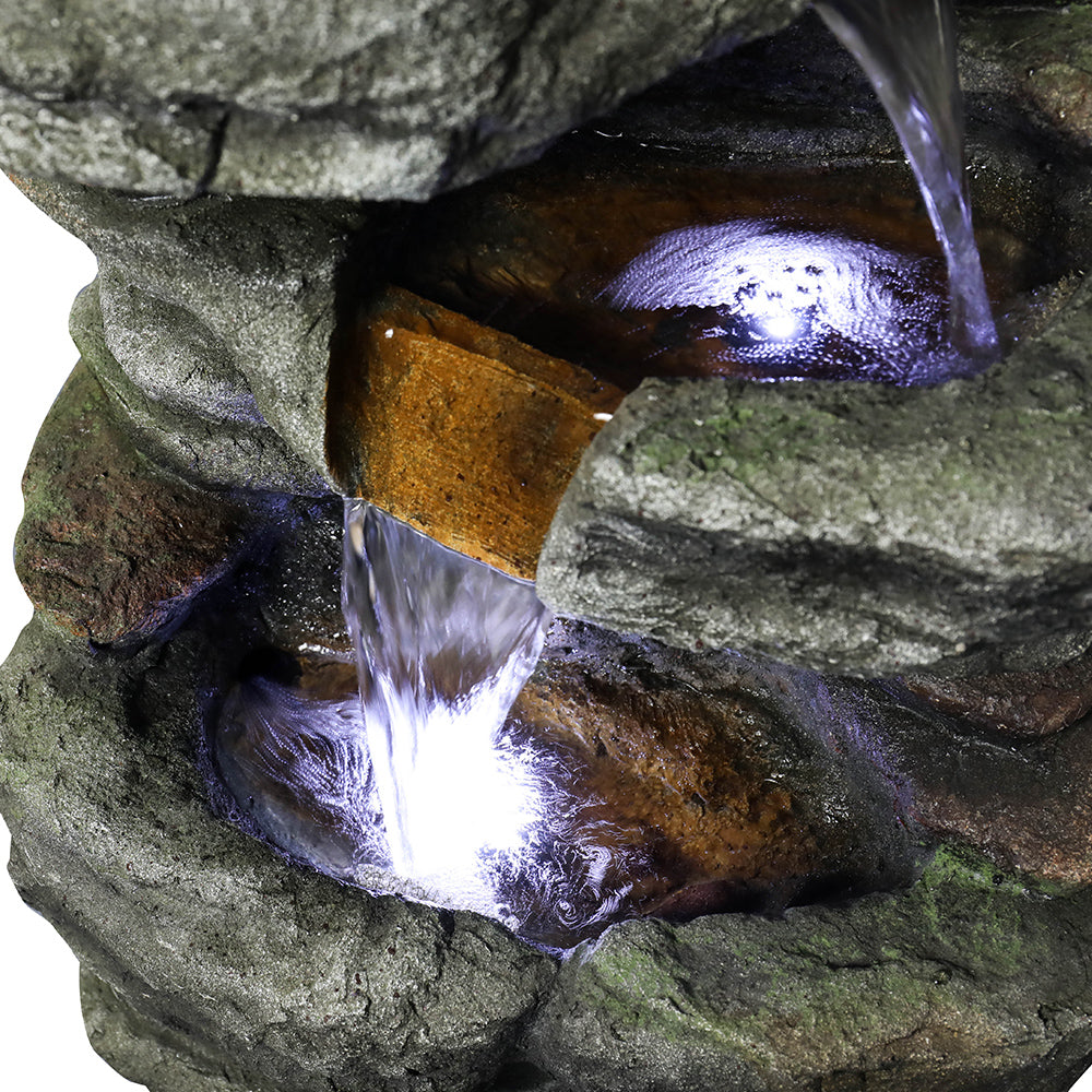 32,6"H-Simulation Schieferstein Gartenbrunnen für den Außenbereich mit LED-Leuchten