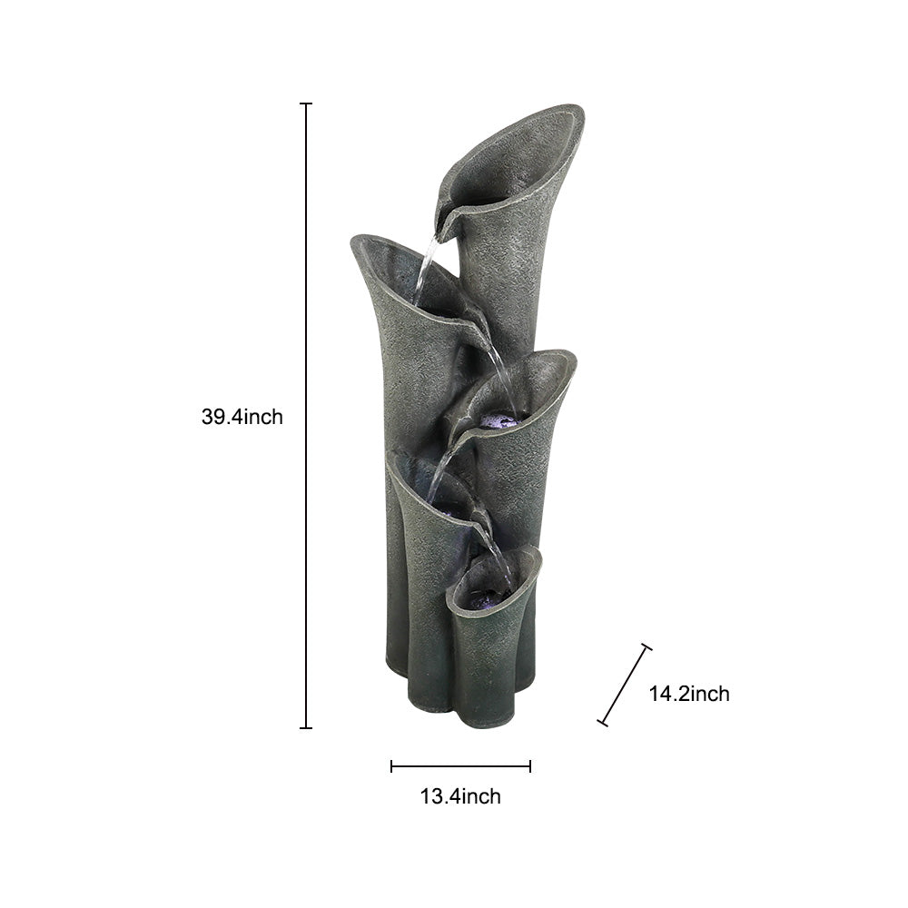 5-Tier Faux Stone Outdoor Fountain with LED Light
