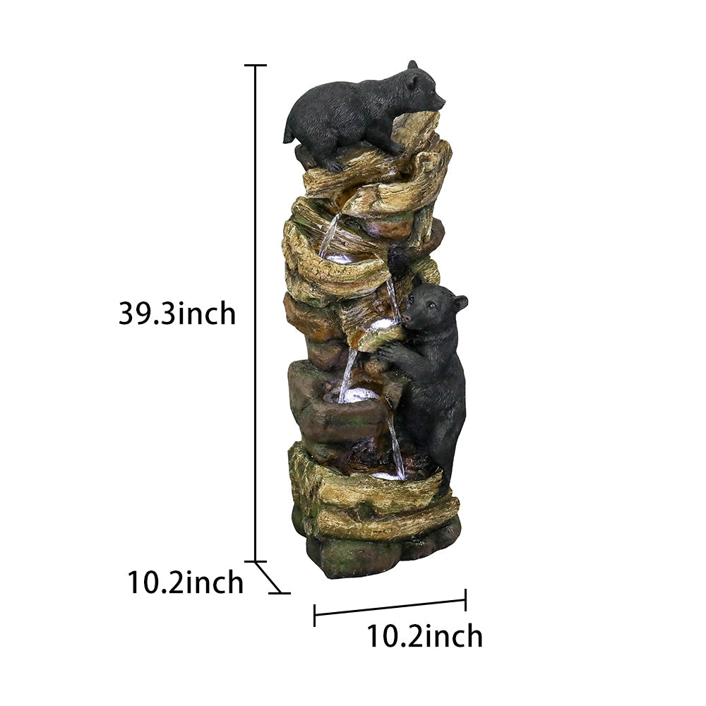 39.3"H-Two Bears Playing Garden Outdoor Fountain with LED Lights