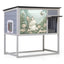 Weatherproof Outdoor Cat House, Elevated Feral Cat Shelter with High Legs, Curtained Door, Escape Door, Openable Top, Gray with Patterned Panel