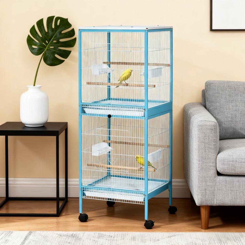 Large Space Bird Cage,Aviary House with Wheels,Four Doors,Easy to Clean Bird Habitat