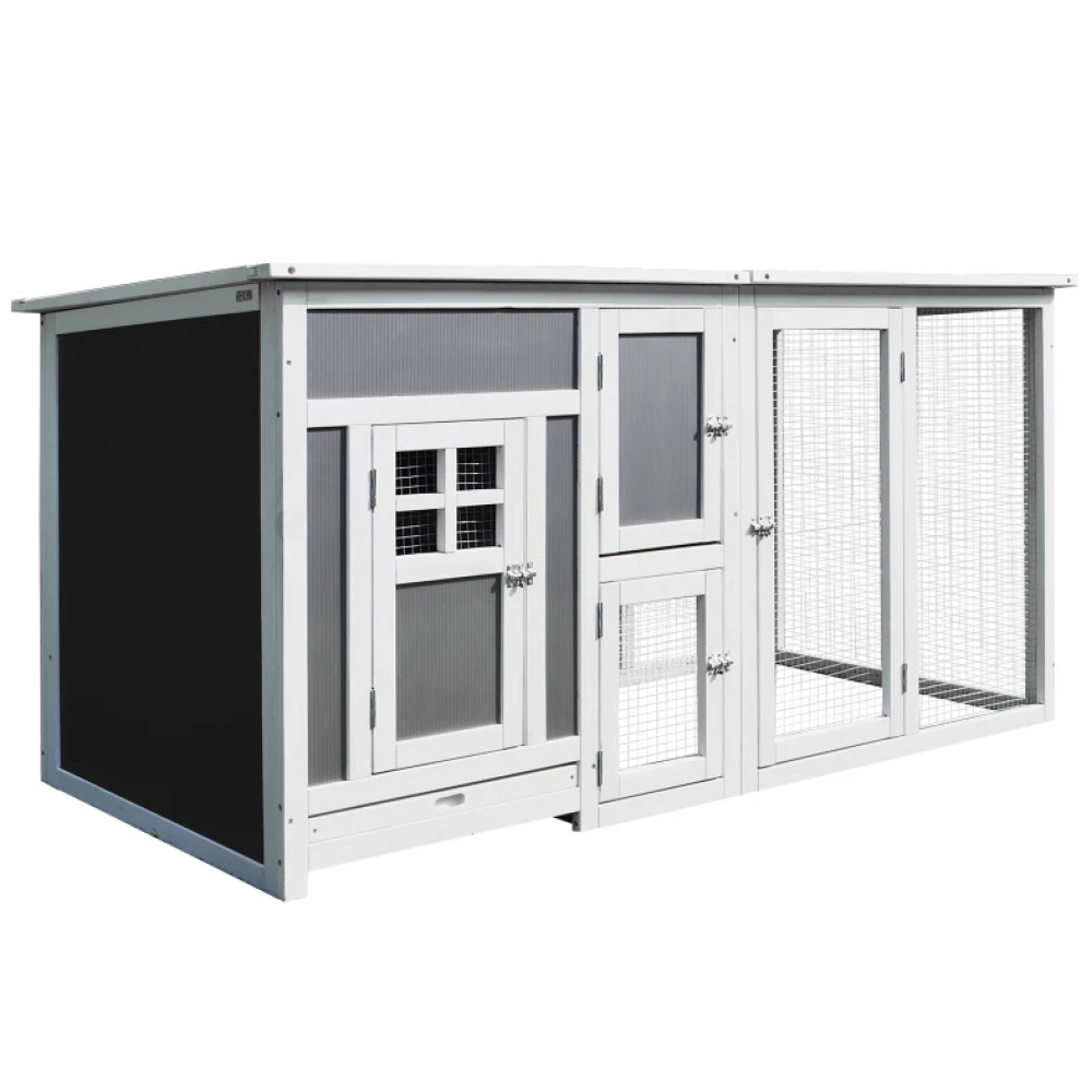 63" Pet  Wooden  Cage  Pen Backyard PC Roof ,with Run Box