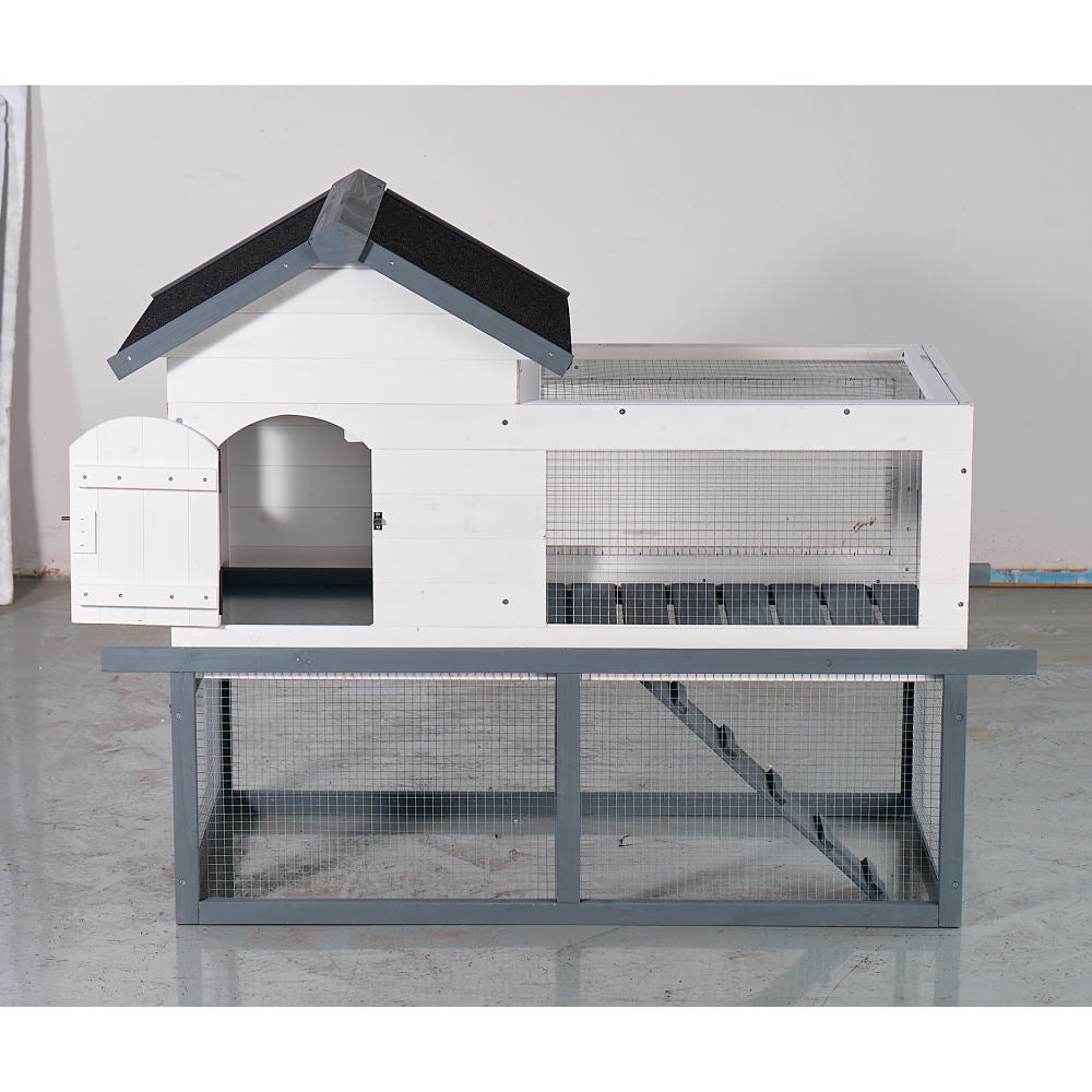 53-inch double-tier wooden outdoor/indoor waterproof chicken coop and rabbit hutch complete with a roof, stairs, and a removable cleaning tray; suitable for small to medium pets.
