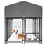 Dog Kennel Outdoor with Roof, 4.23'x5.82'x4.83' Welded Wire Enclosure, Heavy Duty Dog Crate with UV-Resistant Waterproof Cover, Double Lock & Rotating Feeder