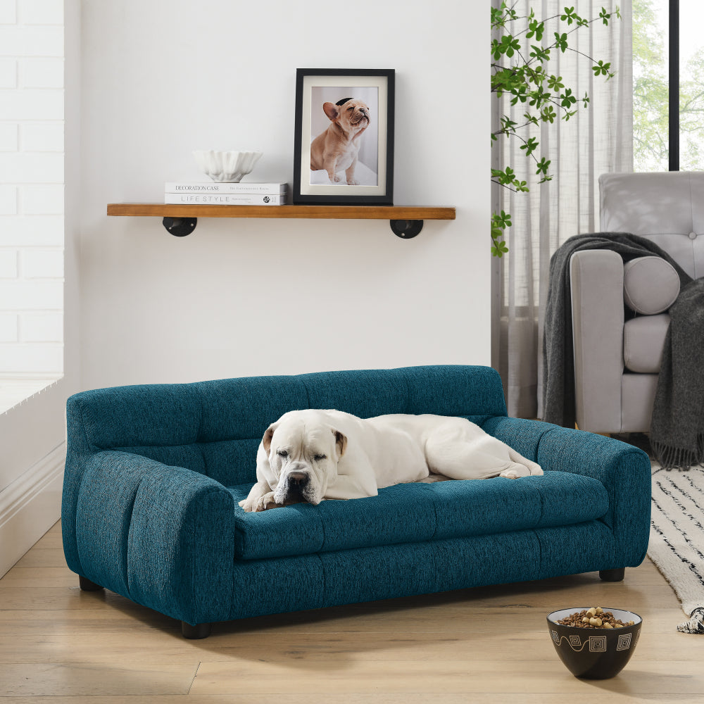 Soft and comfortable pet sofa with backrest and armrests, suitable for modern rectangular pet sofas for small and medium-sized dogs,BLUE