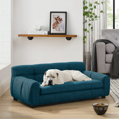 Soft and comfortable pet sofa with backrest and armrests, suitable for modern rectangular pet sofas for small and medium-sized dogs,BLUE