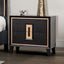 SunJet Modern Espresso Bedside Table Bedroom Furniture 1pc Nightstand Gold Accent Trim Wooden Finger Pull