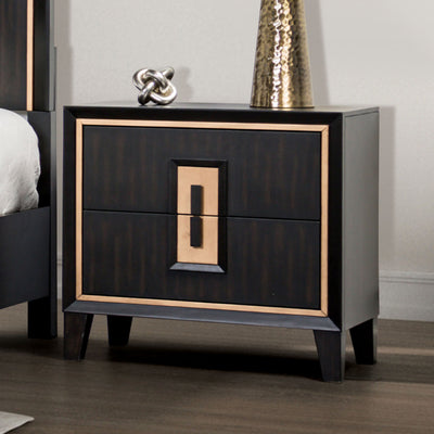 SunJet Modern Espresso Bedside Table Bedroom Furniture 1pc Nightstand Gold Accent Trim Wooden Finger Pull