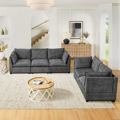 2-Piece Chenille Fabric Upholstered Living Room Furniture Set, Including 3-Seater Sofa and Loveseat Sofa with Seat and Back Cushion(Grey)