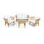 4-Pieces Acacia Wood Patio Furniture Set, Outdoor Furniture with Coffee Table, Patio Conversation Set Deep Seating with Soft Cushion, Porch Chairs for Backyard Porch Balcony, Teak Finish, White