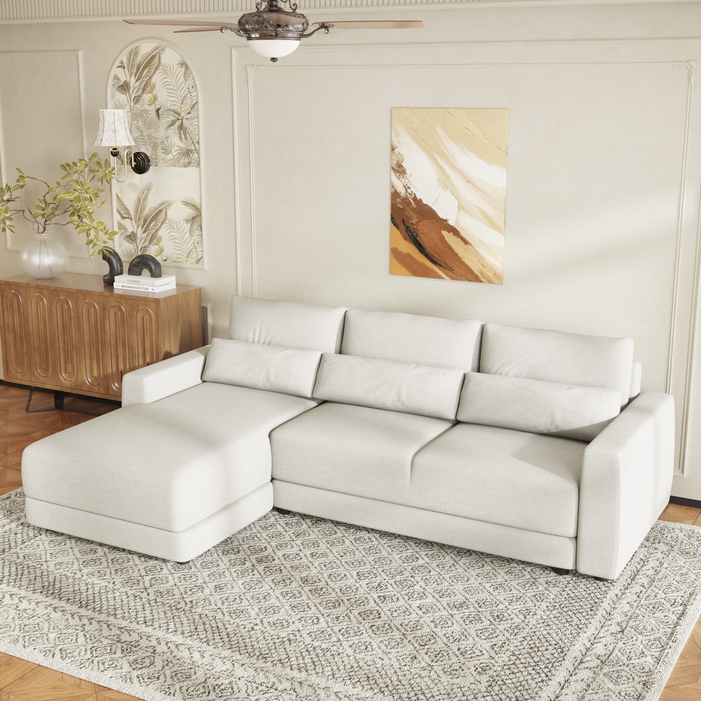 U_STYLE L-shaped Modular Sectional Sofa with Removable Back Cushions and 3 Pillows, Suitable for Living rooms, Offices, and Apartments