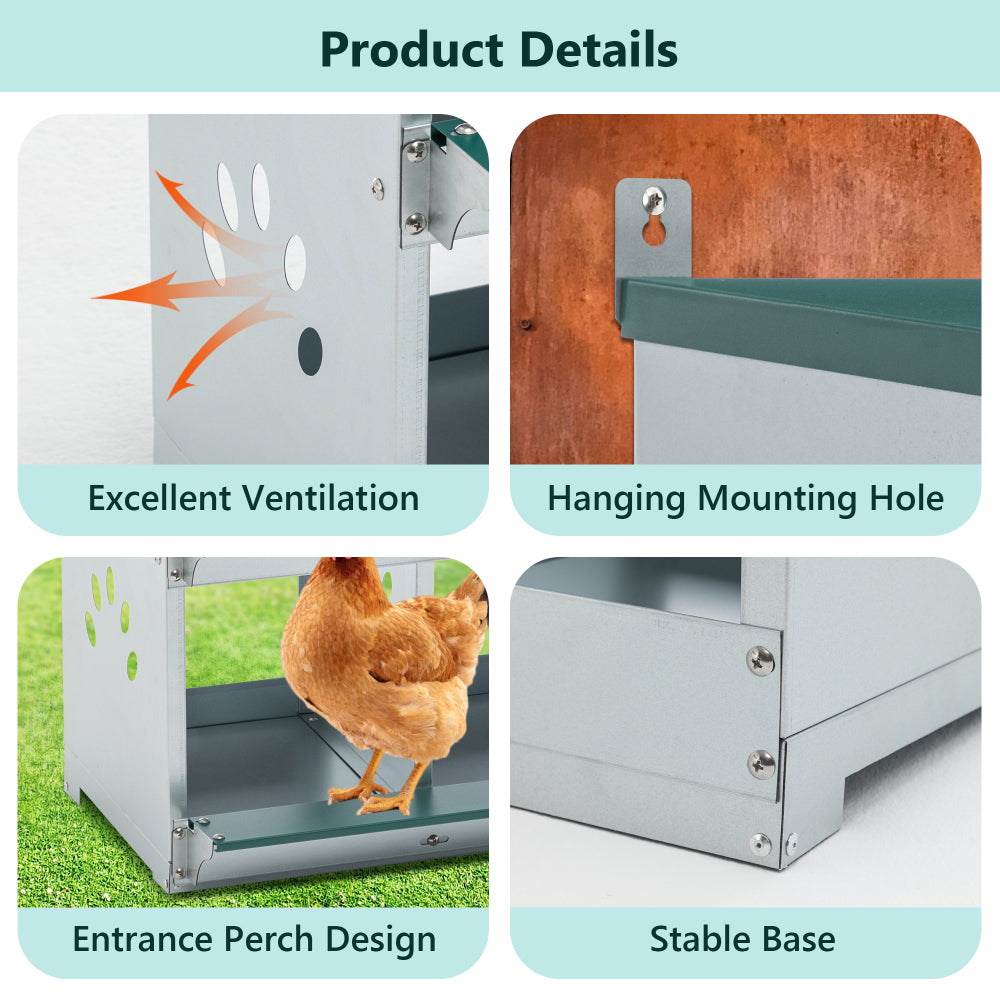 4 Compartment Chicken Nesting Boxes, Metal Nesting Boxes Wall Mount Chicken Egg Laying Box for Different Chicken Breeds