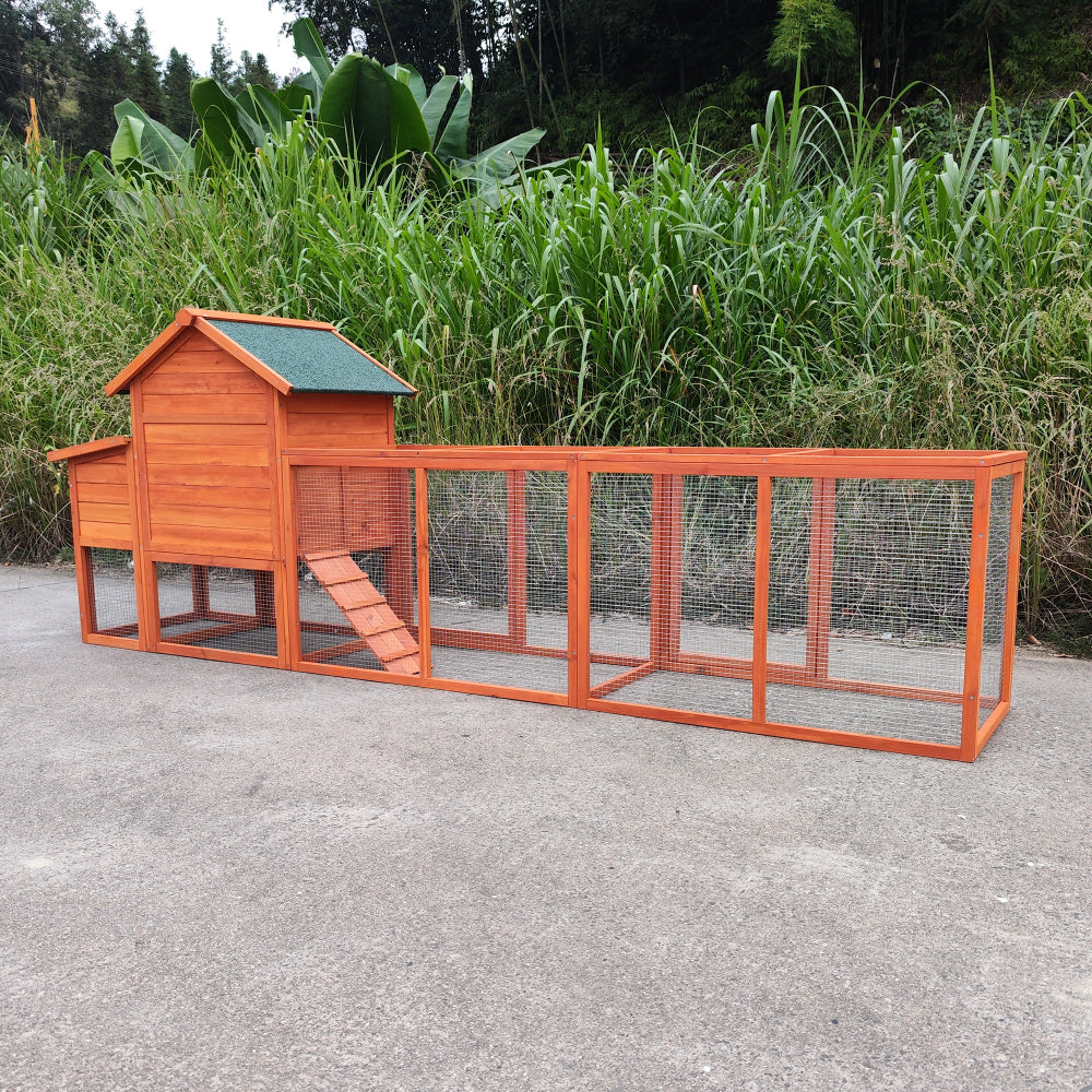 122＂Large Wooden Chicken Coop,Outdoor Hen House with Nesting Box ,Wire Fence Poultry Cage