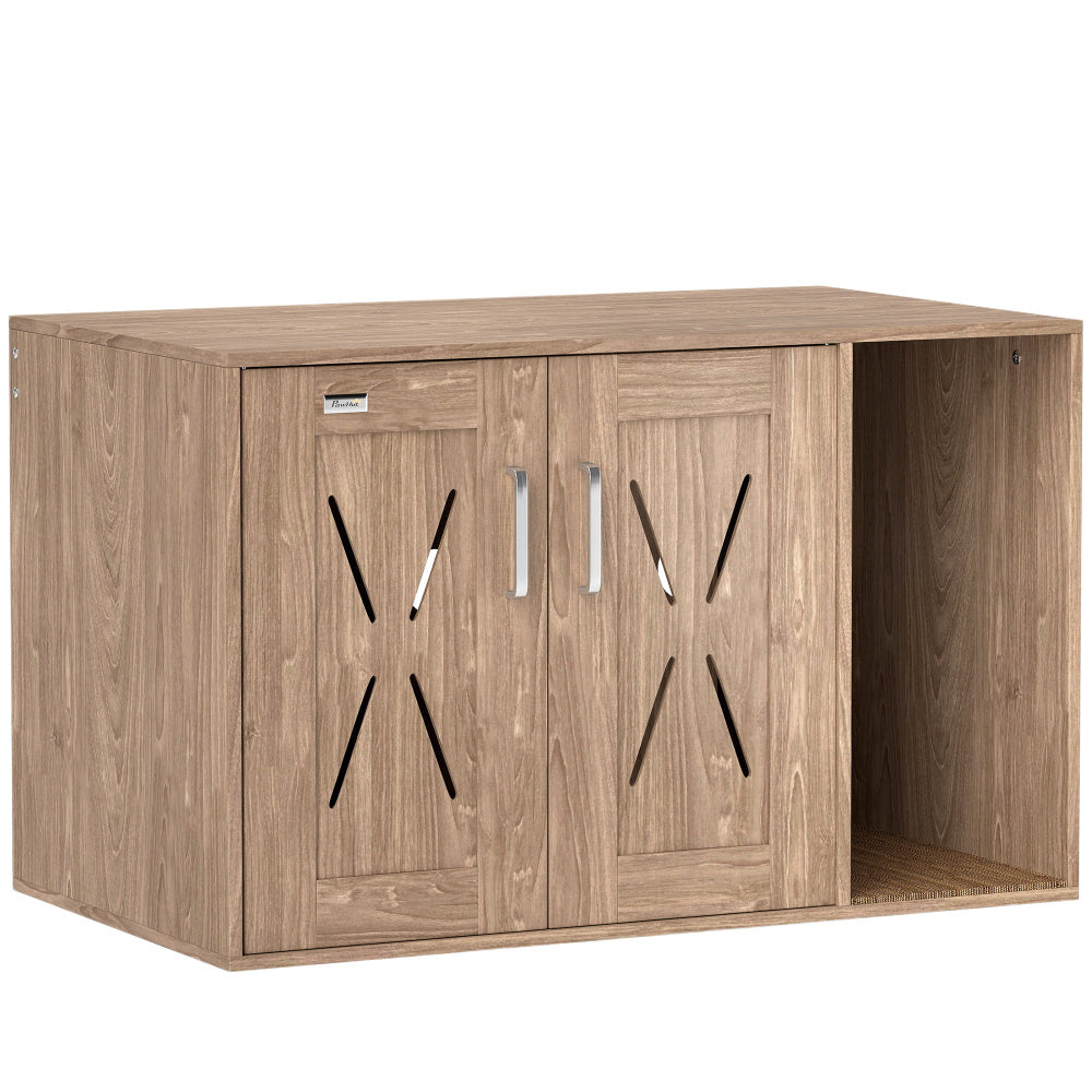 31.5" x 19" x 20" Cat Washroom End Side Table Cat Litter Box Enclosure with Scratching Board