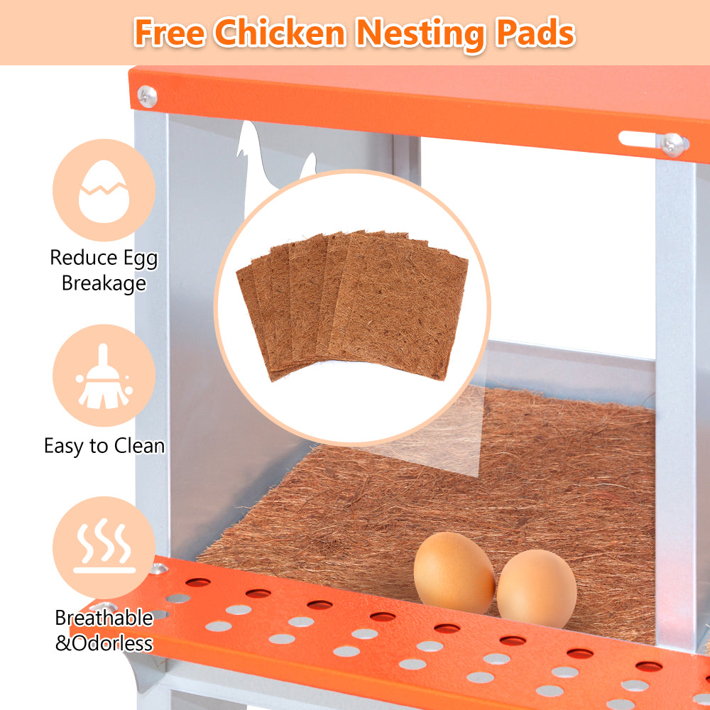 8-Bay Metal Nest Box-Wall Mount for Hens/Ducks, Easy Egg Collection & Assembly, Vented Galvanized Steel Coop Equipment Orange