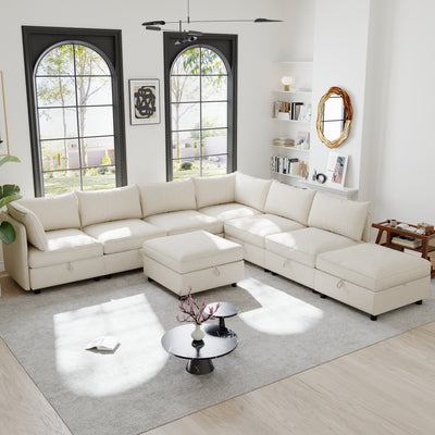 Modular Sectional Sofa, Convertible Sofa Seat With Storage, Sleeper Sectional Sofa Set, Fabric Flexible Modular Combinations for Living Room