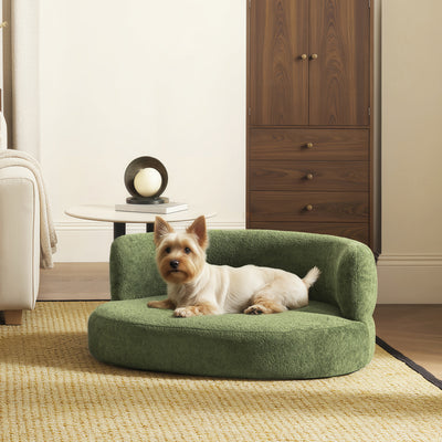 Shep 36" Curved Dog Sofa Bed Medium Moss Green Fleeced Teddy