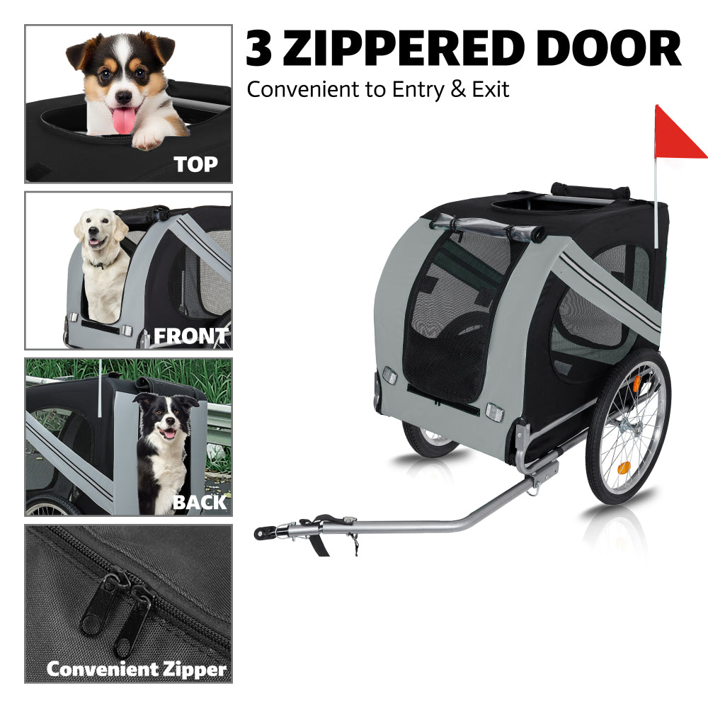 Large Folding Bike Trailer for Dogs – 100LB Capacity All-Terrain Pet Carrier, Durable Steel Frame for Cycling, Jogging, Camping & Outdoor Adventures, Black- Grey