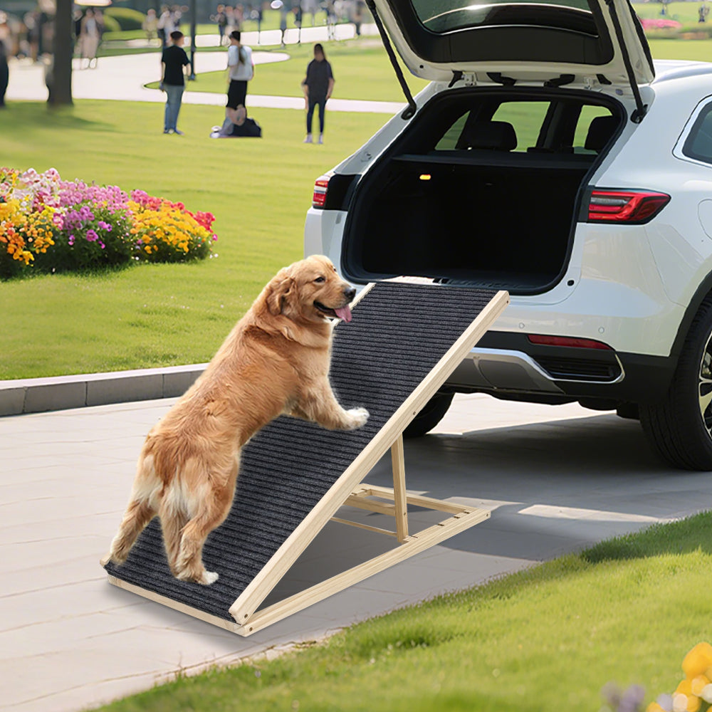 (UPGRADED) Dog Ramp for Bed, Extra Wide Excellent Traction, Pet Ramp for Small Dogs to Get on Couch Car, Non-Slip Rubber Surface, 16" Wide Hold up to 80lb, Adjustable, Foldable, Car Ramps, Dog Ramp
