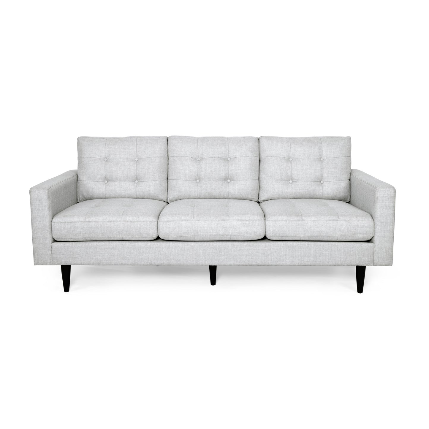 Jenny Contemporary Tufted Fabric 3-Seater Sofa in Light Grey with Rubberwood Legs
