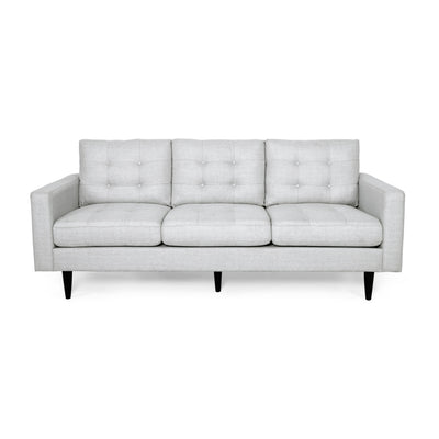 Jenny Contemporary Tufted Fabric 3-Seater Sofa in Light Grey with Rubberwood Legs