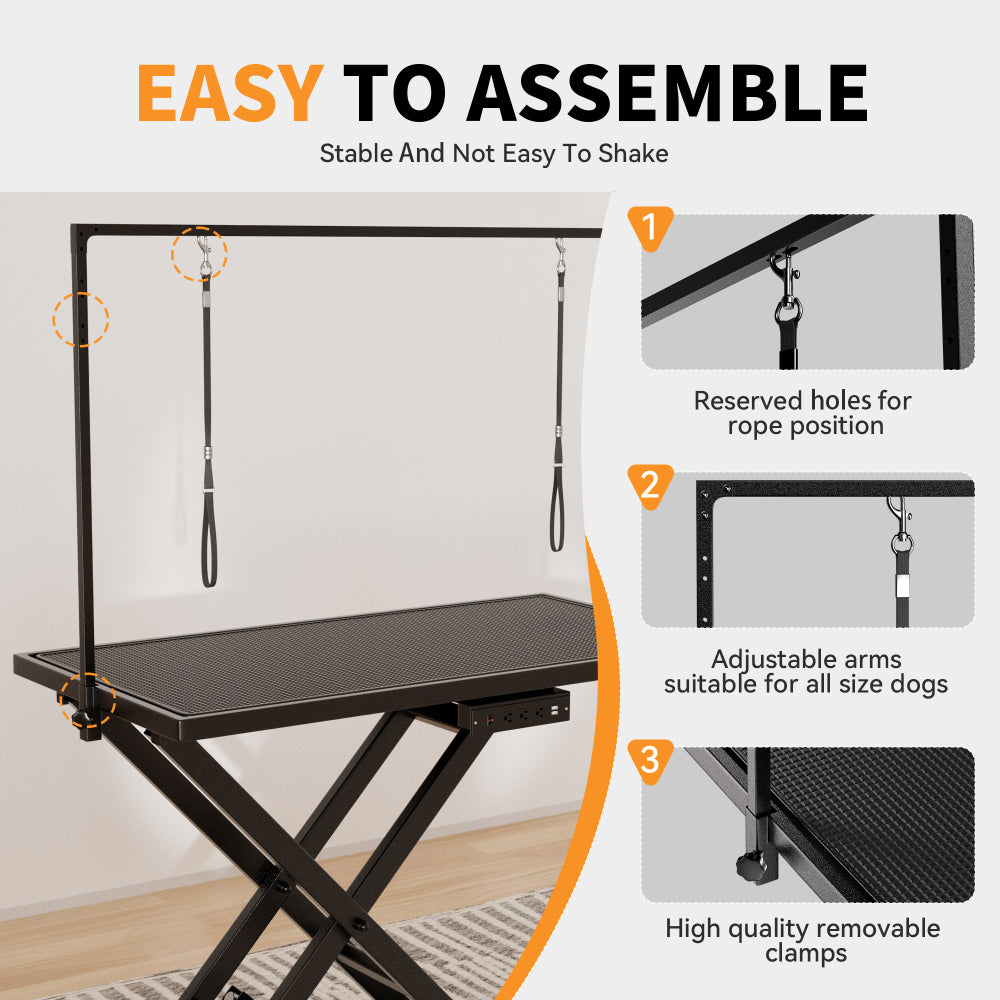 Professional Electric Dog Grooming Table - Heavy Duty, Height Adjustable Pet Grooming Table w/Leveling Wheels, Dog Grooming Arm, Anti Slip Tabletop & Tool Organizer/Dog Grooming Station (50", BLACK)