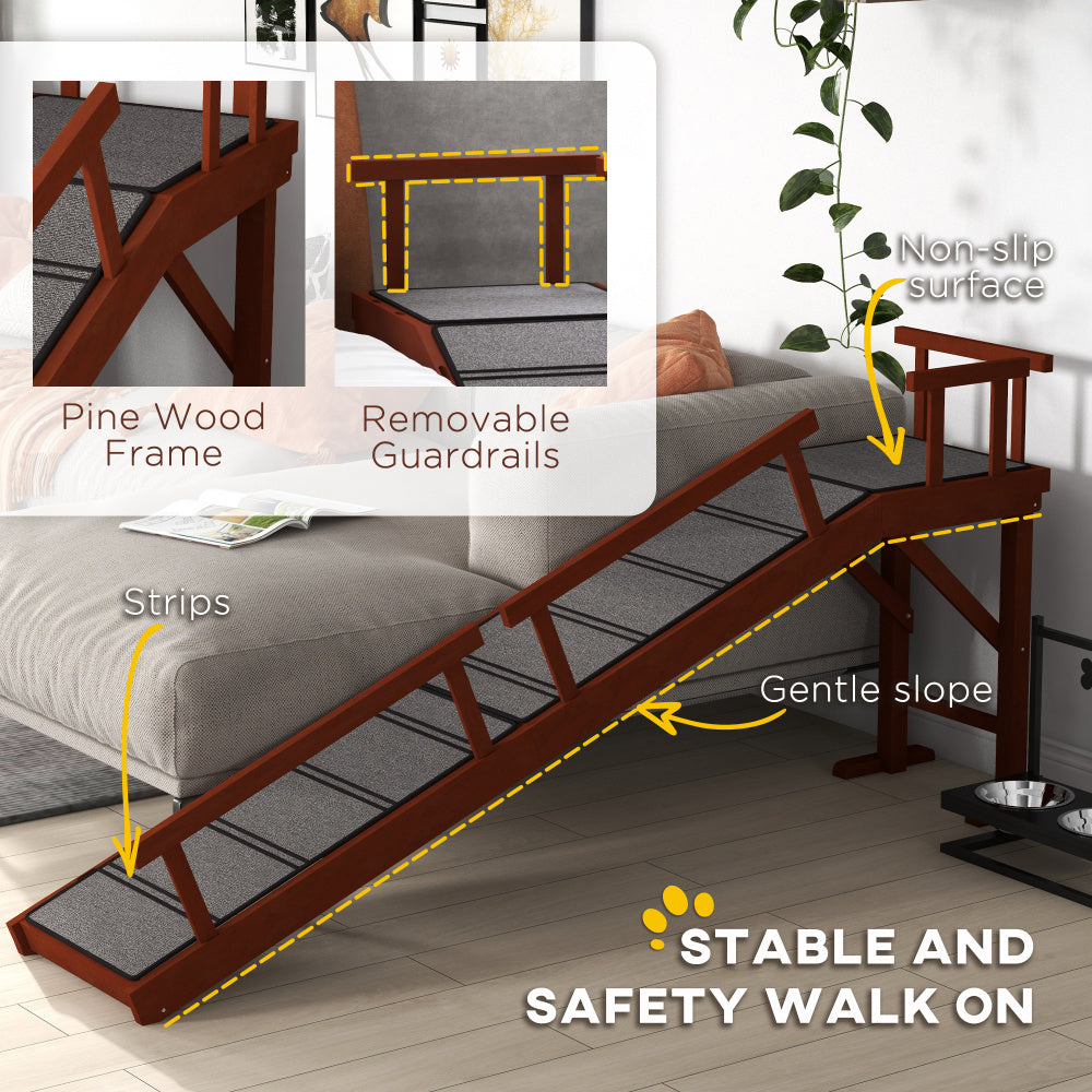 Wooden Dog Ramp with Removable Guardrails, Non-Slip Surface, Brown