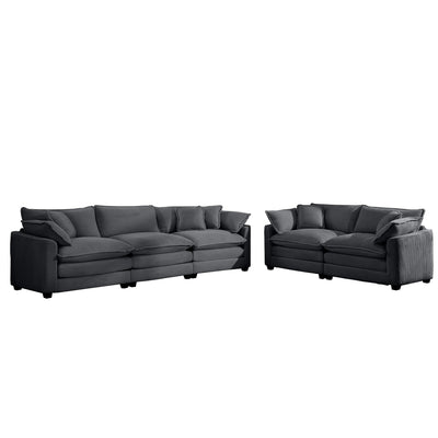 Modern Living Room Sofa Set with 2 Seater Sofas, Deep Recliner, Grey Corduroy Fabric