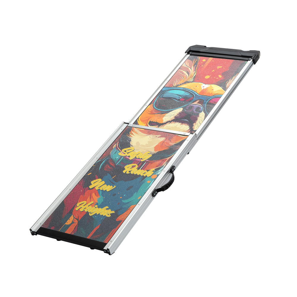 Retractable Aluminum Dog Ramp, Portable Pet Steps for Cars Trucks SUVs, Telescoping Dog Ramp with Non-Slip Surfaces, Colorful Patterns