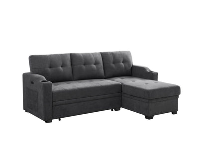 Mabel 83' Dark Gray Woven Fabric Sleeper Sectional with cupholder, USB charging port and pocket