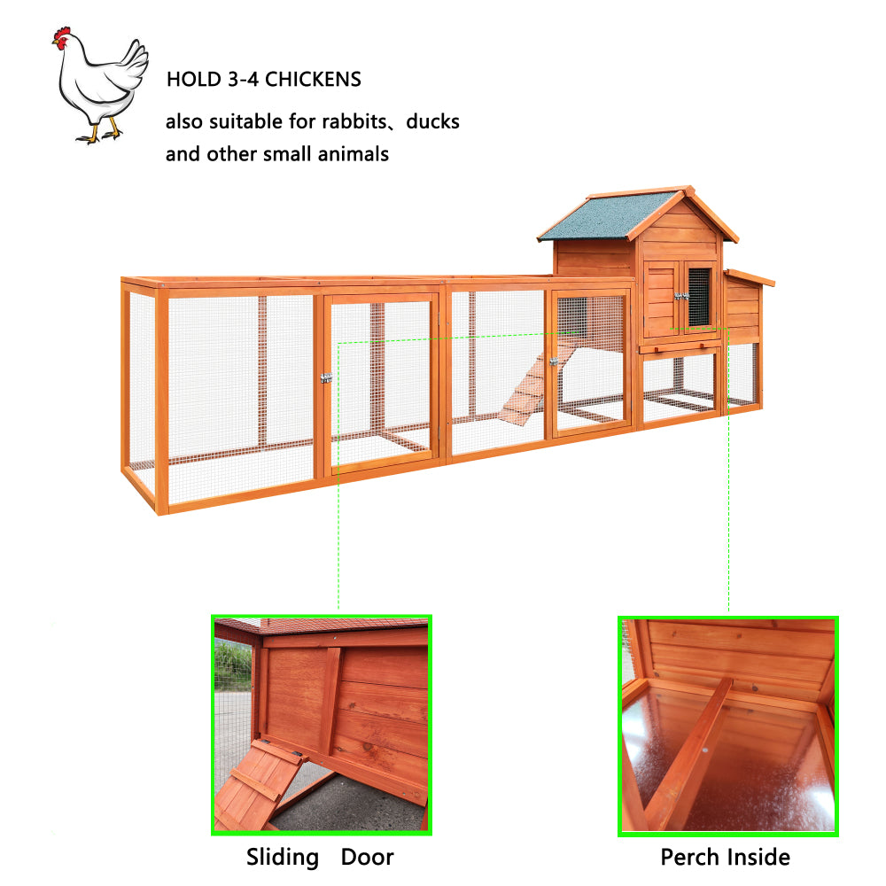122＂Large Wooden Chicken Coop,Outdoor Hen House with Nesting Box ,Wire Fence Poultry Cage