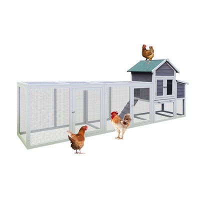 122" Large Gray Wood Chicken Coop Hen House Pet Rabbit Hutch Wooden Pet Cage Backyard with Nesting Box