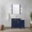 Navy Blue Bath Vanity 42 in. W x 18.25 in. D, with Side Cabinet, White Ceramic Top, and 28 in. Mirror