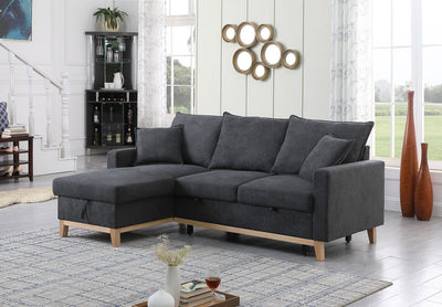 Colton 84.25' Dark Gray Woven Reversible Sleeper Sectional Sofa with Storage Chaise